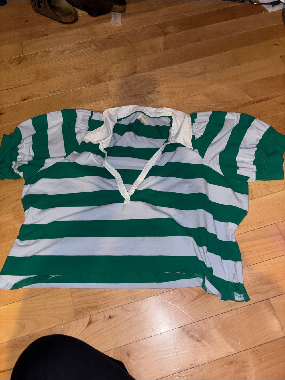 Anthropologie, Maeve, green And White Striped Puff Sleeve Rugby Shirt 3X